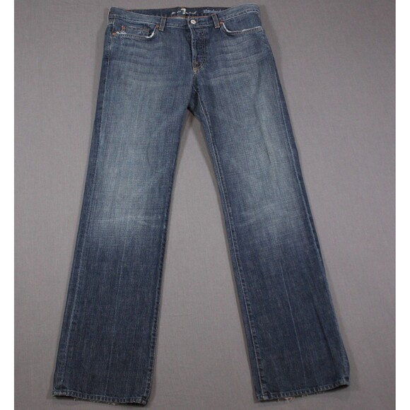 7 For All Mankind Jeans Mens Standard Straight Leg Button Fly Destressed 34X33 - Picture 1 of 14